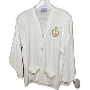 Vintage BAY POINT THREADS Cardigan Nautical Eagle Gold Crest Womens M White